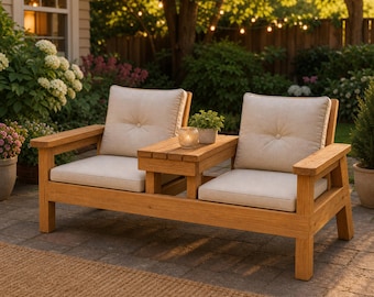 Outdoor Bench Plans PDF | Double Chair Patio Bench with Center Table | DIY Wood Furniture Woodworking Plan | Digital Download