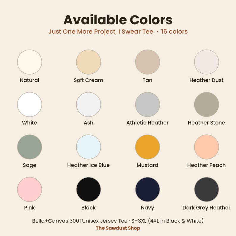Available colors chart - 16 colors