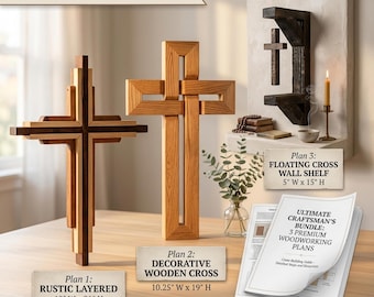 3 Craftsman Wooden Cross Woodworking Plans | Floating Cross Shelf, Layered + Decorative | Christian Wall Decor PDF