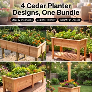 Cedar Planter Bundle | 4 DIY Raised Garden Bed Plans (PDF Download)