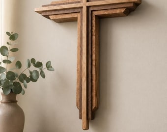 Rustic Layered Wooden Cross Plans PDF, Christian Wall Decor, 21 inch DIY Woodworking Pattern