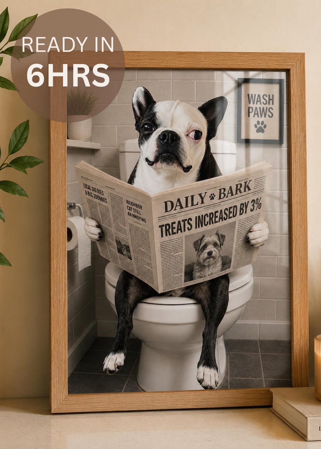 Personalized Funny Pet Portrait From Photo, Custom Dog & Cat Bathroom ...