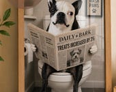 Personalized Funny Pet Portrait from Photo, Custom Dog & Cat Bathroom Wall Art, New Home Gift