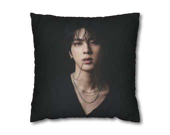 Fodera per cuscino con ritratto di Jin / Federa quadrata per cuscino decorativo K-Pop / Decorazione per camera da fan / Solo fodera
