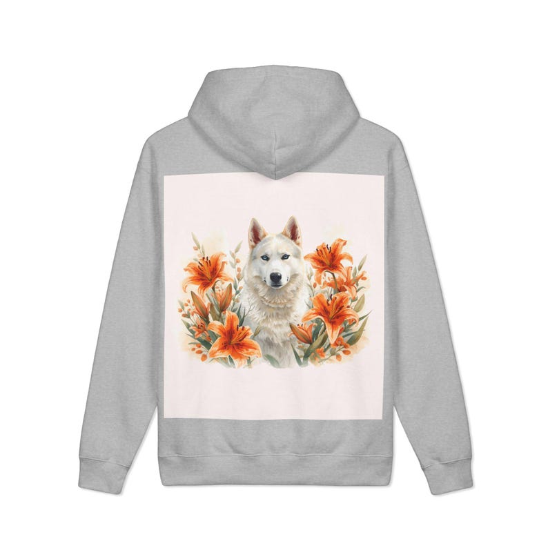 Watercolor Dog Floral Hoodie, Cozy Pet Sweatshirt, Autumn Lily Print image 4