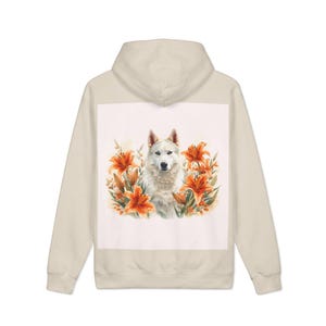 Watercolor Dog Floral Hoodie, Cozy Pet Sweatshirt, Autumn Lily Print image 2