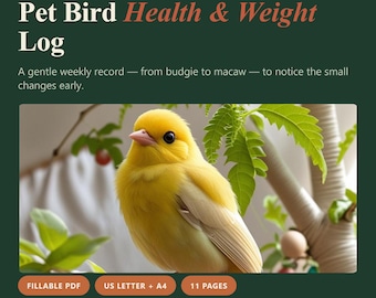 Pet Bird Health Weight Log | Fillable PDF Tracker (Digital Download)