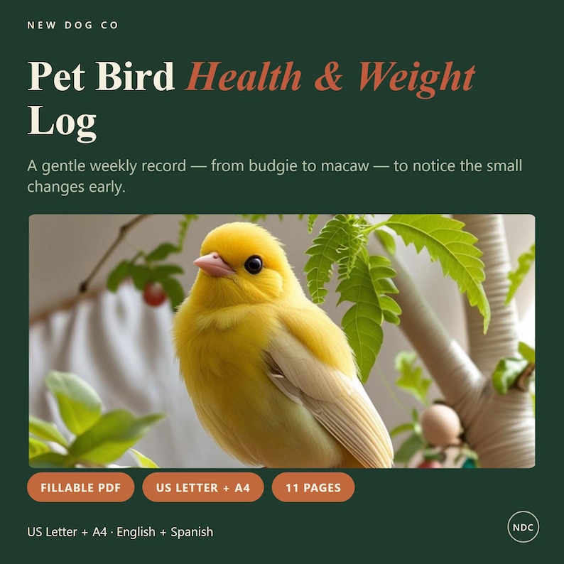 Registro de salud y peso de aves de compañía / Rastreador en PDF rellenable (Descarga digital) imagen 1
