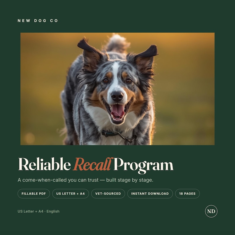 Guía de entrenamiento para que el perro responda a la llamada / Programa confiable para que el perro venga cuando se le llama (PDF tamaño A4) imagen 1