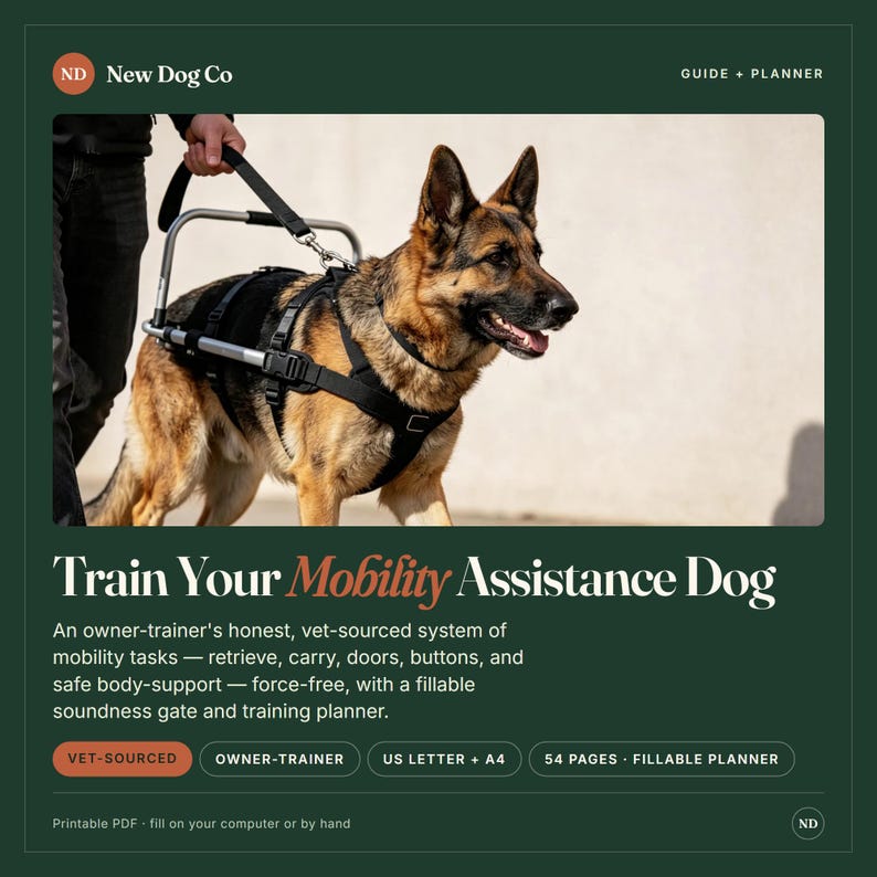 Service Dog Training Guide & Planner | Mobility Assistance Dog | Owner-Trainer Task Log + Fillable Soundness Gate | Vet-Sourced PDF image 1