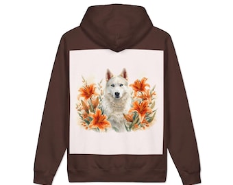 Hoodie met bloemen aquarel hond, knus sweatshirt voor huisdier, herfstlelieprint