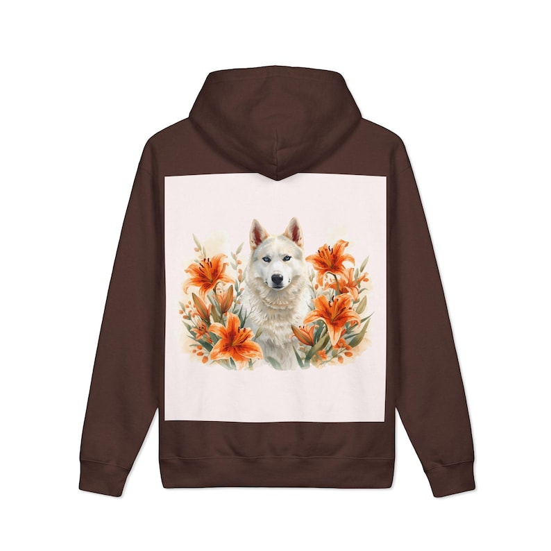 Watercolor Dog Floral Hoodie, Cozy Pet Sweatshirt, Autumn Lily Print image 1