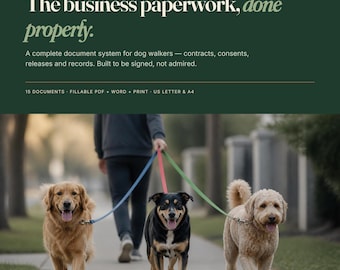 Avtalsblanketter för hundpromenader | Serviceavtal, intagning, utskrivningar (ifyllbar PDF/Word)