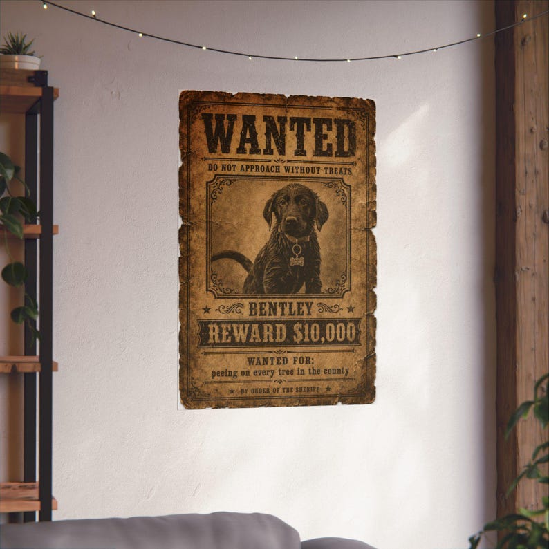 Custom Pet Wanted Poster, Western Outlaw Portrait, Funny Cowboy Dog Print, Wall Art image 6