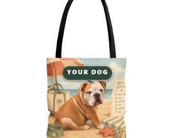 Custom Dog Tote Bag From Photo, Personalized Pet Portrait Tote, Dog Mom Gift, Custom Pet Illustration Bag, Dog Lover Gift, Beach Travel Tote