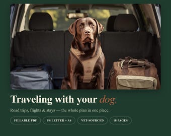Paquete de guías de viaje para perros / Viajes por carretera, vuelos, alojamientos (PDF tamaño carta A4 de EE. UU.)