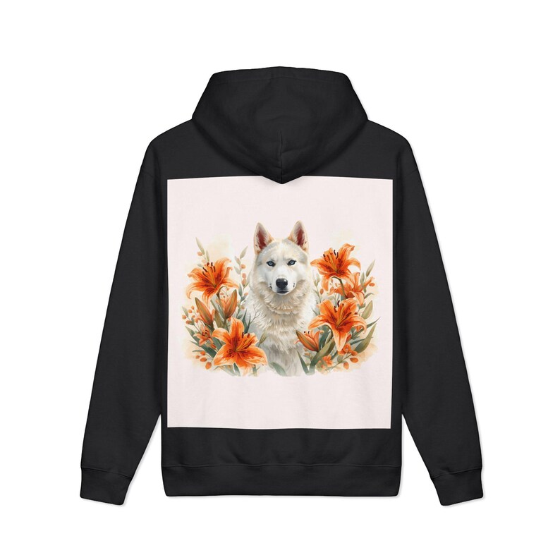 Watercolor Dog Floral Hoodie, Cozy Pet Sweatshirt, Autumn Lily Print image 5