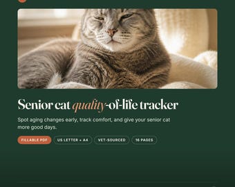 Registro de calidad de vida para gatos mayores / Registro de salud con información veterinaria (PDF rellenable)
