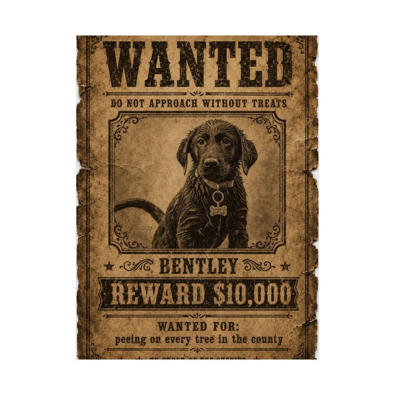Custom Pet Wanted Poster, Western Outlaw Portrait, Funny Cowboy Dog Print, Wall Art image 18