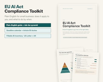 EU AI Act Compliance Toolkit voor kleine bedrijven | Duidelijke Engelse gids, deadlines (digitale download)