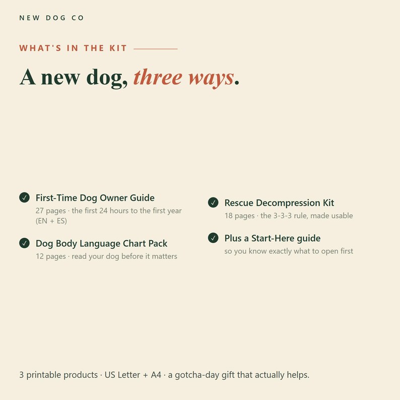 Kit de iniciación para nuevos dueños de perros / Guía del primer año, tablas de lenguaje corporal, plan de rescate 3-3-3 imagen 2