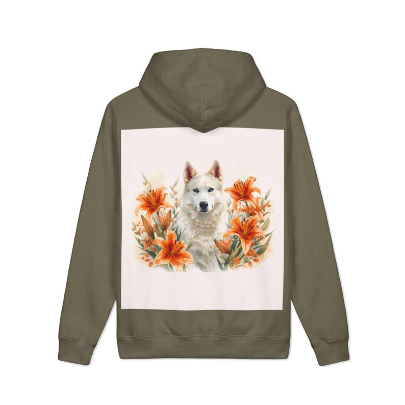 Watercolor Dog Floral Hoodie, Cozy Pet Sweatshirt, Autumn Lily Print image 3