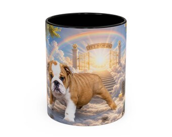 Bulldog Pet Heaven herdenkingsmok, kleurrijke keramische koffiekop (11 oz of 15 oz)