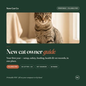 Guía para nuevos dueños de gatos / Cuidados para gatitos y gatos adultos (PDF rellenable)