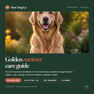 Golden Retriever Care Guide | Puppy Health, Grooming, Trackers (Fillable PDF)
