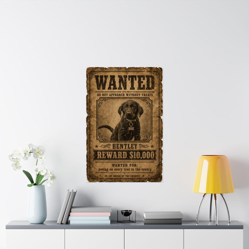 Custom Pet Wanted Poster, Western Outlaw Portrait, Funny Cowboy Dog Print, Wall Art image 8