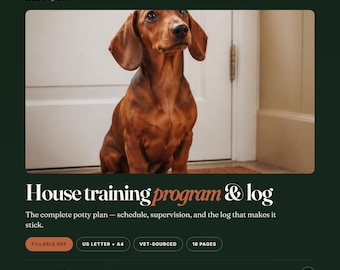 Program och logg för potträning för valpar | Träningsplan för hus, olycksfallsspårare (ifyllbar PDF)