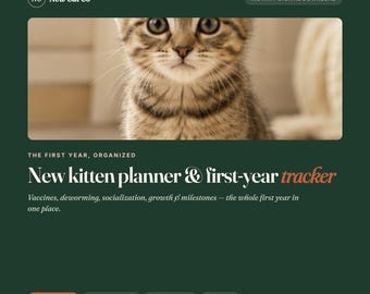 Planificador para gatitos nuevos y registro del primer año / Registro de cuidados para gatitos (Descarga digital)