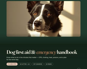 Dog First Aid Kit Printable | Pet Emergency Plan, CPR Chart & Poison Hotline Card, Evacuation Checklist, Vet Sourced | Fillable PDF Book