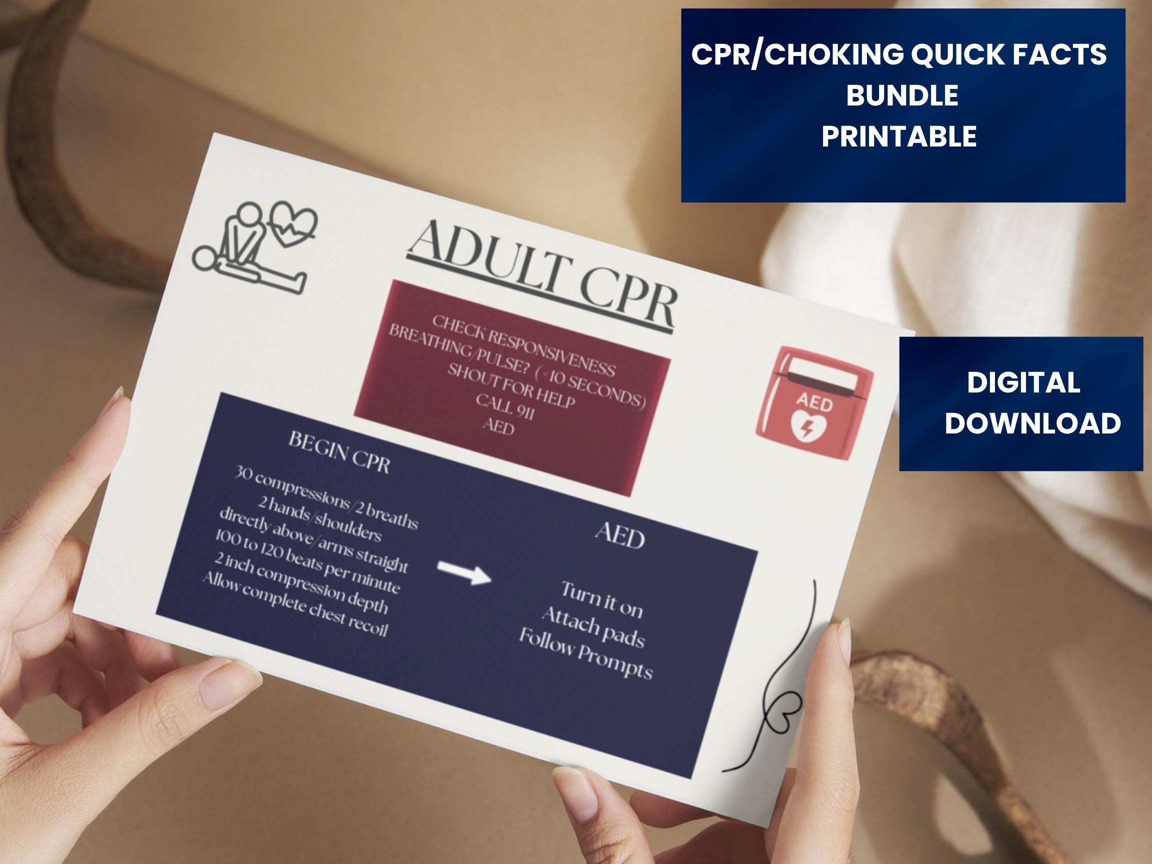 Emergency Care CPR Choking Quick Reference Cards Adult Child Infant Protocol (PDF Download)