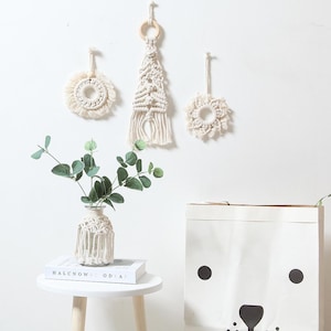 Mini Macrame Christmas Ornament Set | Boho Tree Decor | Car Mirror Charm | Handmade Cotton Wall Hanging | Stocking Stuffer Gift Idea