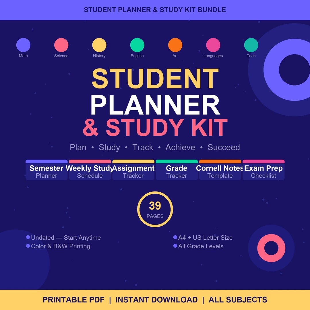 Student Planner Printable Bundle | Study Schedule Assignment Tracker ...