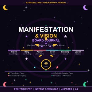 Manifestation Journal Printable | Vision Board Law of Attraction Affirmations Moon Ritual Scripting 369