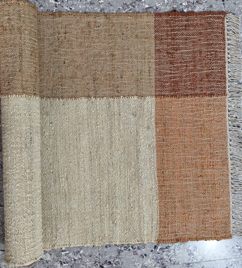 Handwoven Jute Tribal Rug: Rustic Boho Accent, Earthy Neutral Farmhouse ...
