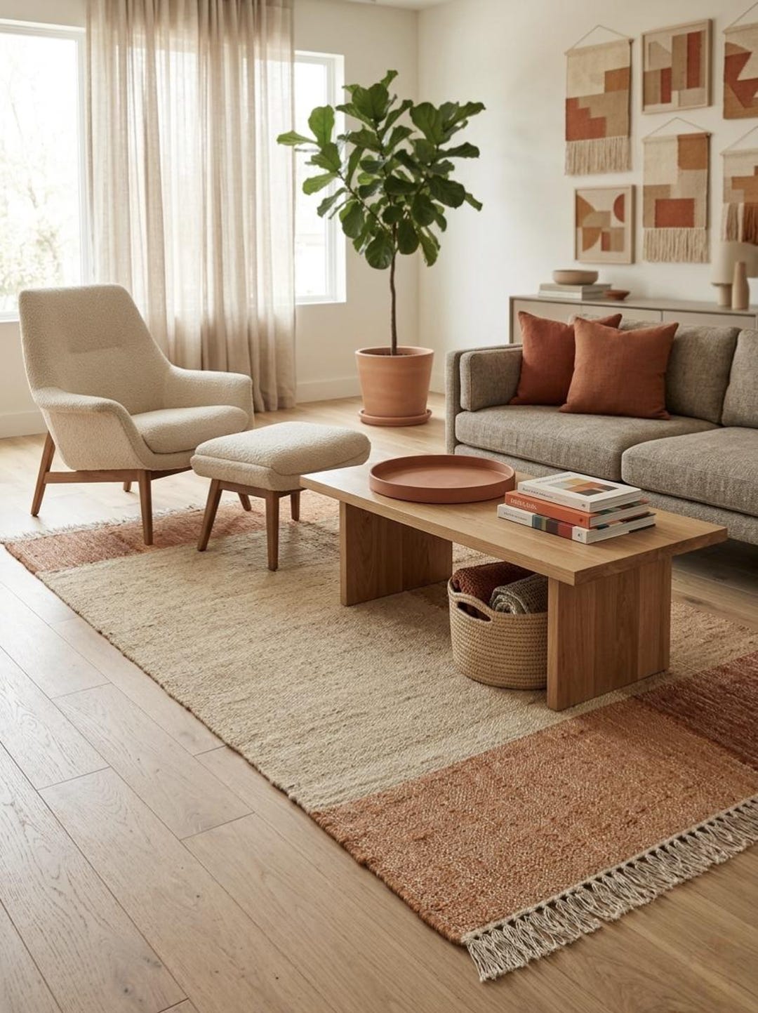 Handwoven Jute Tribal Rug: Rustic Boho Accent, Earthy Neutral Farmhouse ...
