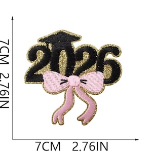 Custom Embroidery Patch | Class of 2027 Graduation Cap, Pink Bow (Iron-On)
