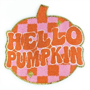 Custom Embroidery Patch Retro Hello Pumpkin Grid Pattern Badge