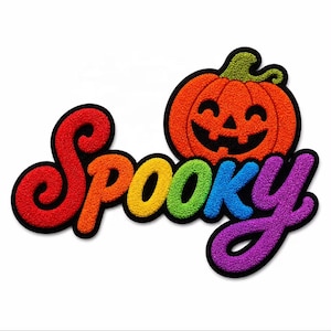 Custom Embroidery Patch Colorful Spooky Typography Pumpkin Badge