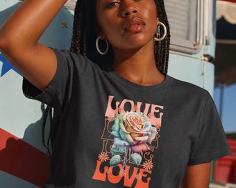 LOVE Floral Graphic Tee, Retro Rose Comfort Colors Shirt