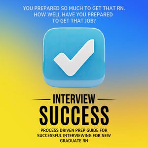May include: A graphic with a blue and yellow gradient background. The image features a blue square with a white checkmark, and the words "INTERVIEW SUCCESS" in bold black letters. Text at the top asks about job preparation.