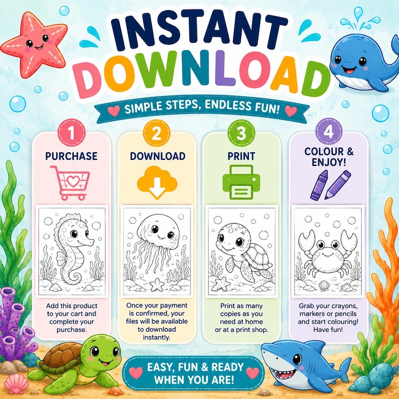 100 Sea Animal Colouring Pages | Ocean Activity Book for Kids (PDF ...