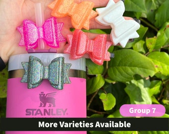 Thick Bow Charms - Stanley Straw Topper - Drinkware - Resin Accessories - Ultra Fine Glitter - Fits Stanley Cups!