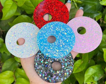 Glitter Lid Topper - For 16 oz Beer Glass Can - Libbey Cups - Bamboo Lids - Iced Coffee - Off-Center Straw Hole - Made of Epoxy Resin