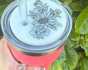 White Sunflower - Yeti Glitter Lid Topper - Fits Yeti 35 oz Rambler Straw Mug with Straw Lid - Large Lid - Epoxy Resin - Ready To Ship