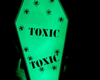 Glow In the Dark Toxic Spiders  - Large Resin Coffin Trinket Jewelry Tray – Home Decor Organizer - Jewelry Tray – Crystal Holder – Roll Tray
