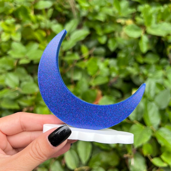 Blue-Purple Glitter - Crescent Moon and Cloud Ring Holder – Glitter Jewelry Organizer – Epoxy Resin - Home Decor - Engagement Ring Display